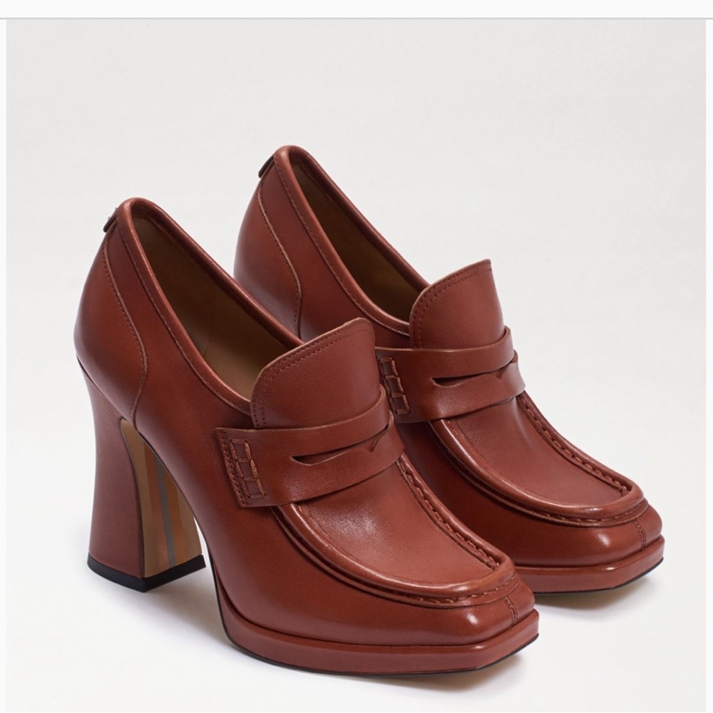 JEANETTE PLATFORM LOAFER, size 9, brown leather